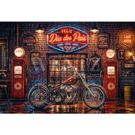 Fabric Photography Background Father's Day Motorcycle Repair Shop / Backdrop 8368