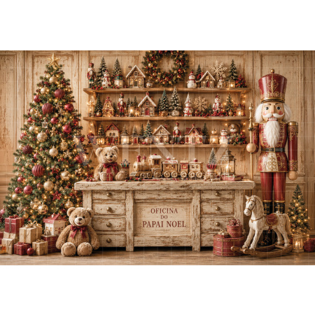 Fabric Photography Background Christmas Santa's Workshop / Backdrop 8887