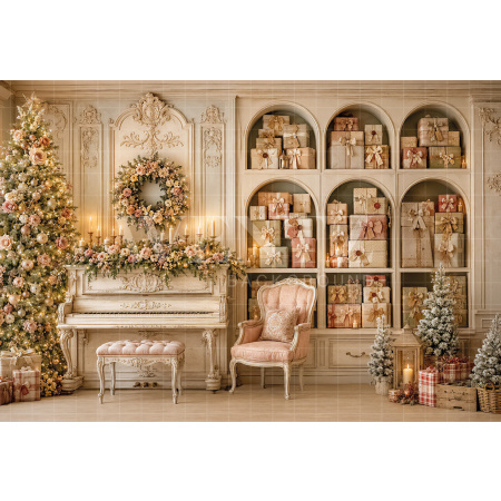 Fabric Photography Background Christmas Piano / Backdrop 8875