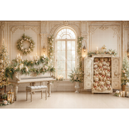 Fabric Photography Background Christmas Piano / Backdrop 8892