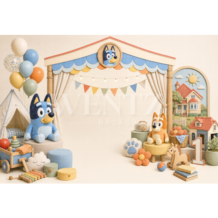 Fabric Photography Background Bluey Cake Smash / Backdrop 8806
