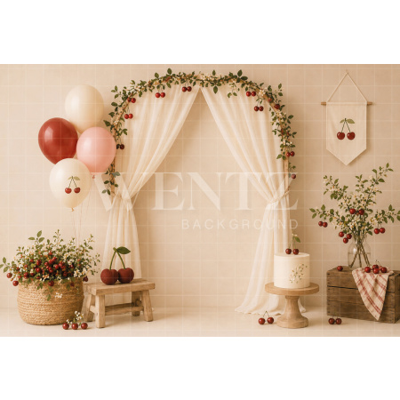 Fabric Photography Background Cherry Cake Smash / Backdrop 8691