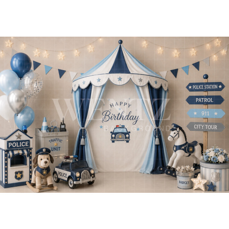 Fabric Photography Background Police Cake Smash / Backdrop 8719