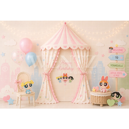Fabric Photography Background Powerpuff Cake Smash / Backdrop 8736