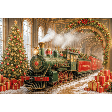 Fabric Photography Background Christmas Train / Backdrop 8537