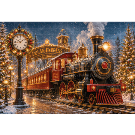 Fabric Photography Background Christmas Train / Backdrop 8575