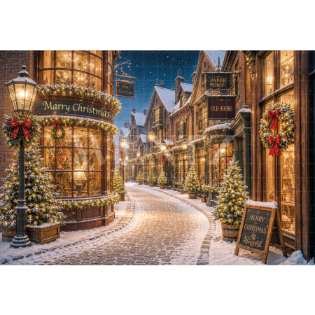 Fabric Photography Background Christmas Village / Backdrop 8574
