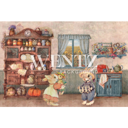 Fabric Photography Background Easter Kitchen Whit Bunnies / Backdrop CW63