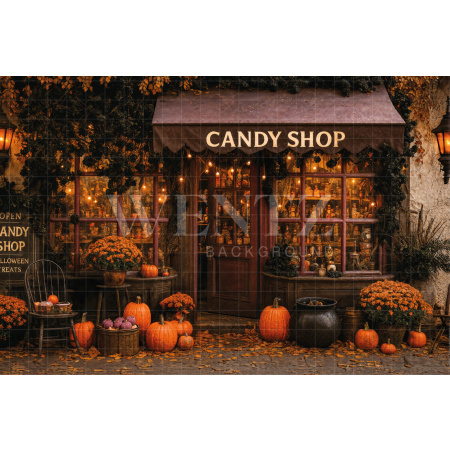 Fabric Photography Background Halloween Candy Shop / Backdrop 7635