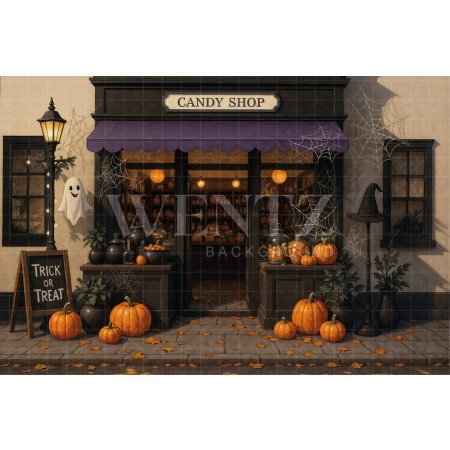 Fabric Photography Background Halloween Candy Shop / Backdrop 7643