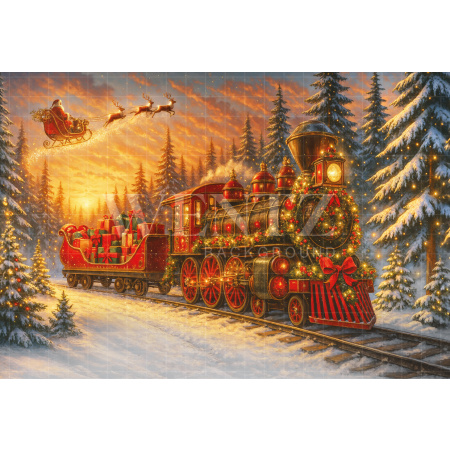 Fabric Photography Background Christmas Train / Backdrop 7427
