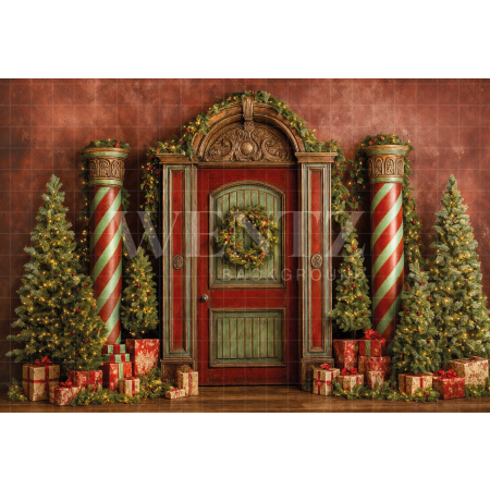 Fabric Photography Background Christmas Door / Backdrop 7428