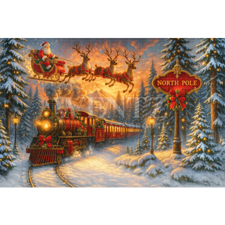 Fabric Photography Background Christmas Train / Backdrop 7421