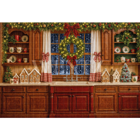 Fabric Photography Background Christmas Kitchen / Backdrop 7448