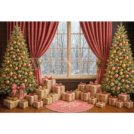 Fabric Photography Background Living Room with Window Christmas / Backdrop 7456