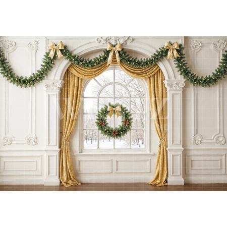 Fabric Photography Background Christmas Window / Backdrop 7458