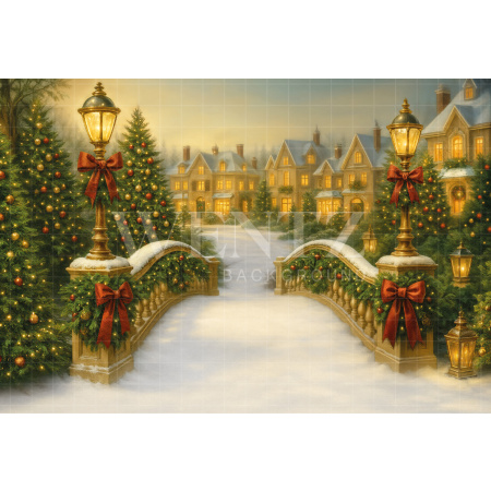 Fabric Photography Background Christmas Village / Backdrop 7492