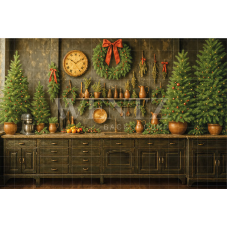 Fabric Photography Background Christmas Kitchen / Backdrop 7538