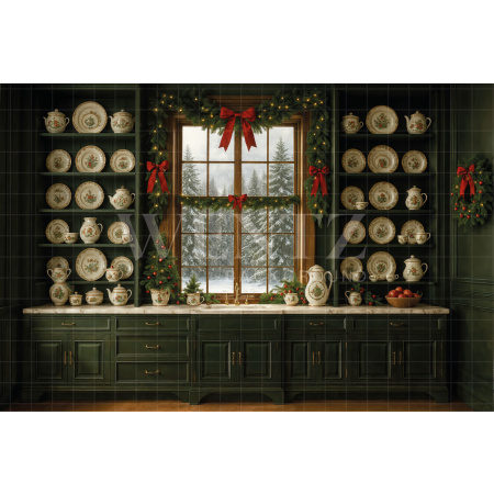 Fabric Photography Background Christmas Kitchen / Backdrop 7560