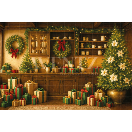 Fabric Photography Background Christmas Kitchen / Backdrop 7563