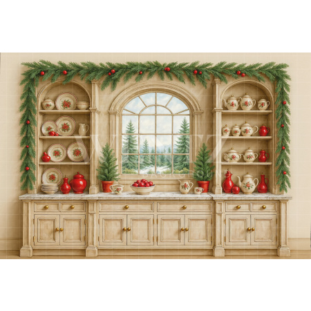 Fabric Photography Background Christmas Kitchen / Backdrop 7577