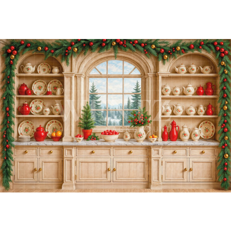 Fabric Photography Background Christmas Kitchen / Backdrop 7584