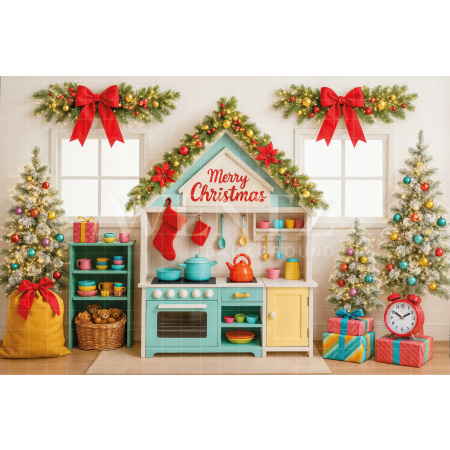 Fabric Photography Background Christmas Kitchen / Backdrop 7701
