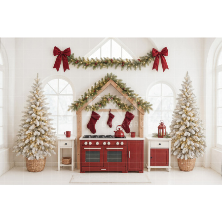 Fabric Photography Background Christmas Kitchen / Backdrop 7721