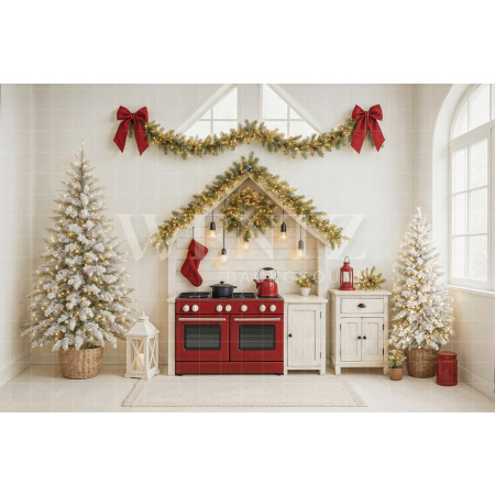 Fabric Photography Background Christmas Kitchen / Backdrop 7722