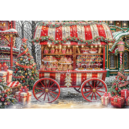 Fabric Photography Background Candy Cart Christmas / Backdrop 6266