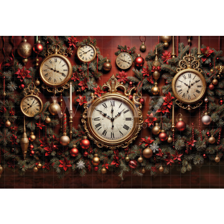 Fabric Photography Background Scenario with Clocks Christmas / Backdrop 6302