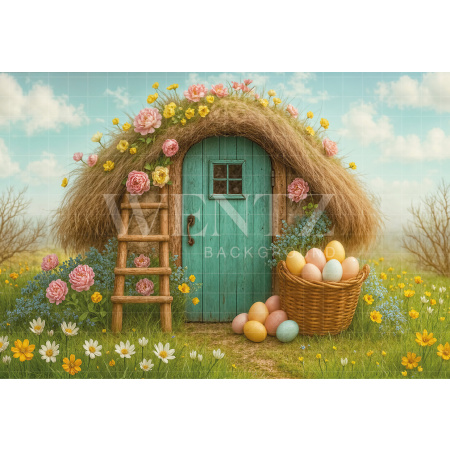 Fabric Photography Background Easter Rabbit House / Backdrop 7962