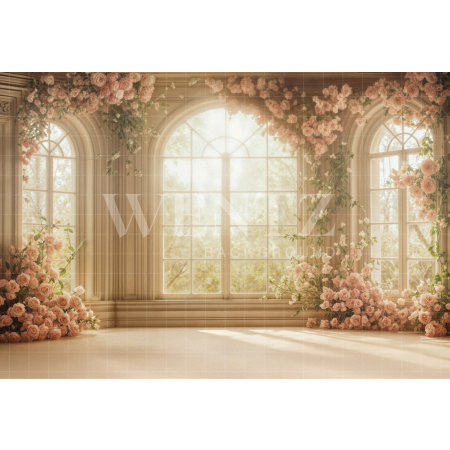 Fabric Photography Background Spring Flowered Windows / Backdrop 7896