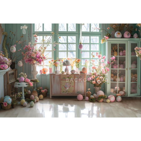 Fabric Photography Background Easter Scenery with Flowers / Backdrop 5509