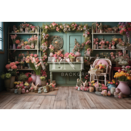 Fabric Photography Background Easter Scenery with Flowers / Backdrop 5502