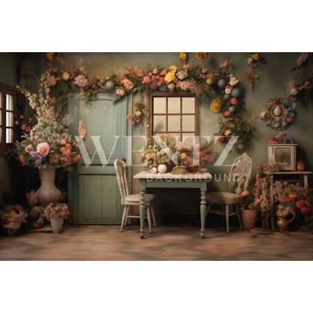 Fabric Photography Background Easter Scenery with Flowers / Backdrop 5504