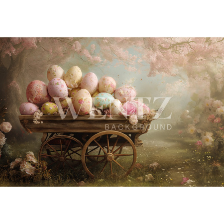 Fabric Photography Background Scenery Easter Eggs Cart / Backdrop 5514