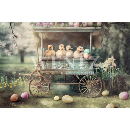 Fabric Photography Background Scenery Easter Eggs Cart / Backdrop 5515
