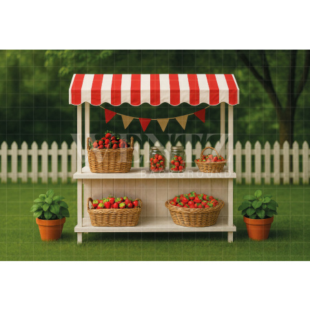Fabric Photography Background Summer Strawberries Stand / Backdrop 7910