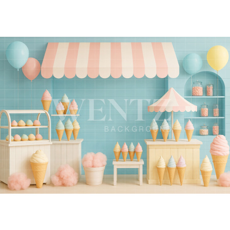 Fabric Photography Background Summer Ice Cream Stand / Backdrop 7909