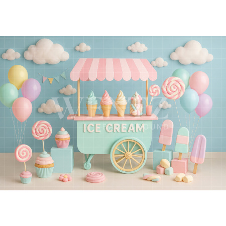 Fabric Photography Background Summer Ice Cream Stand / Backdrop 7921